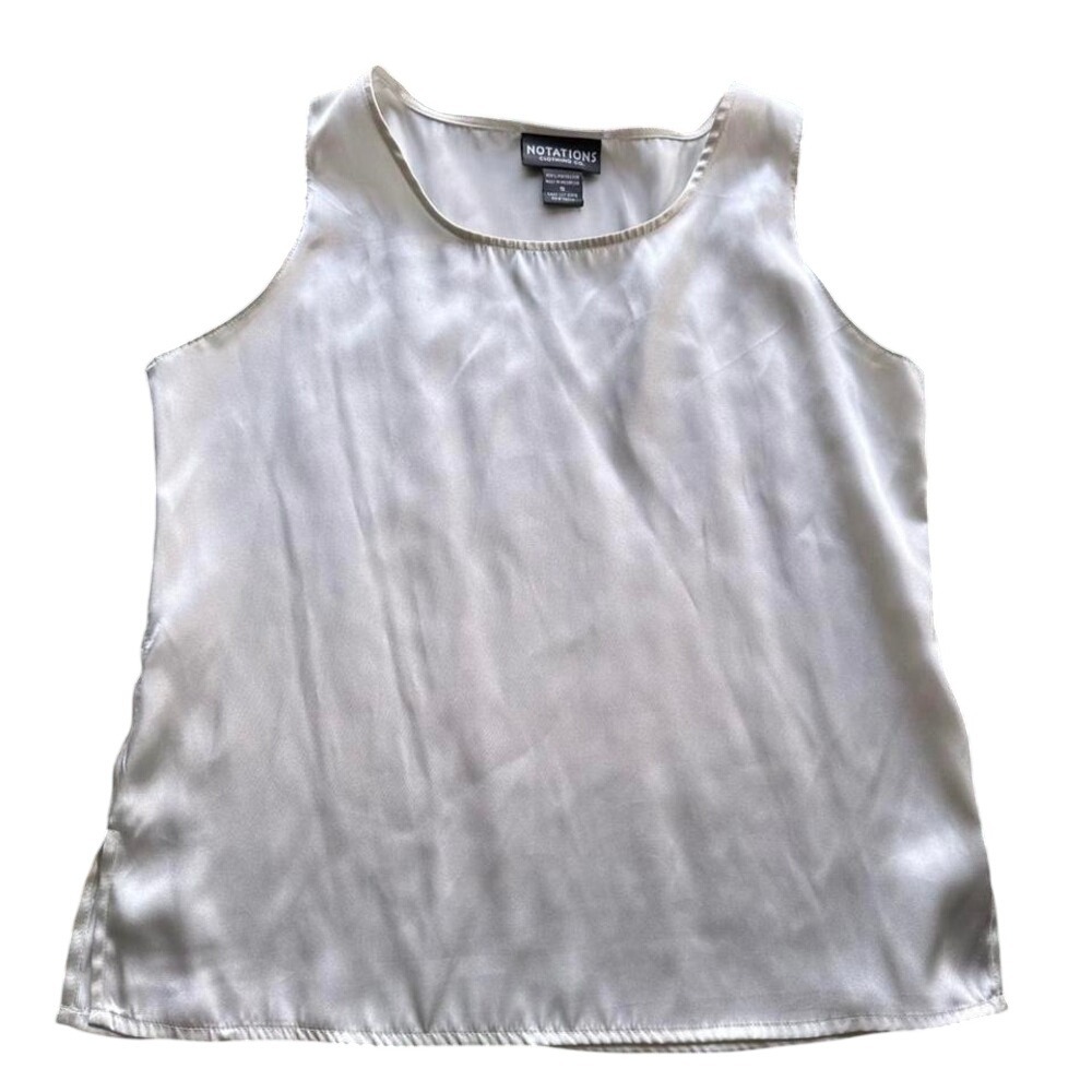 Notations white silk like‎ tank top Size S